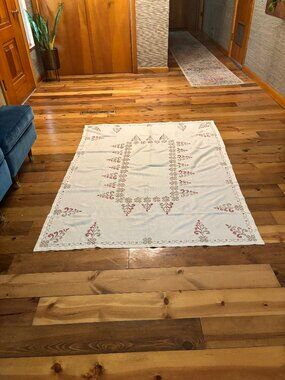 Hand-Stitched Linen Tablecloth 65.5" x 49"